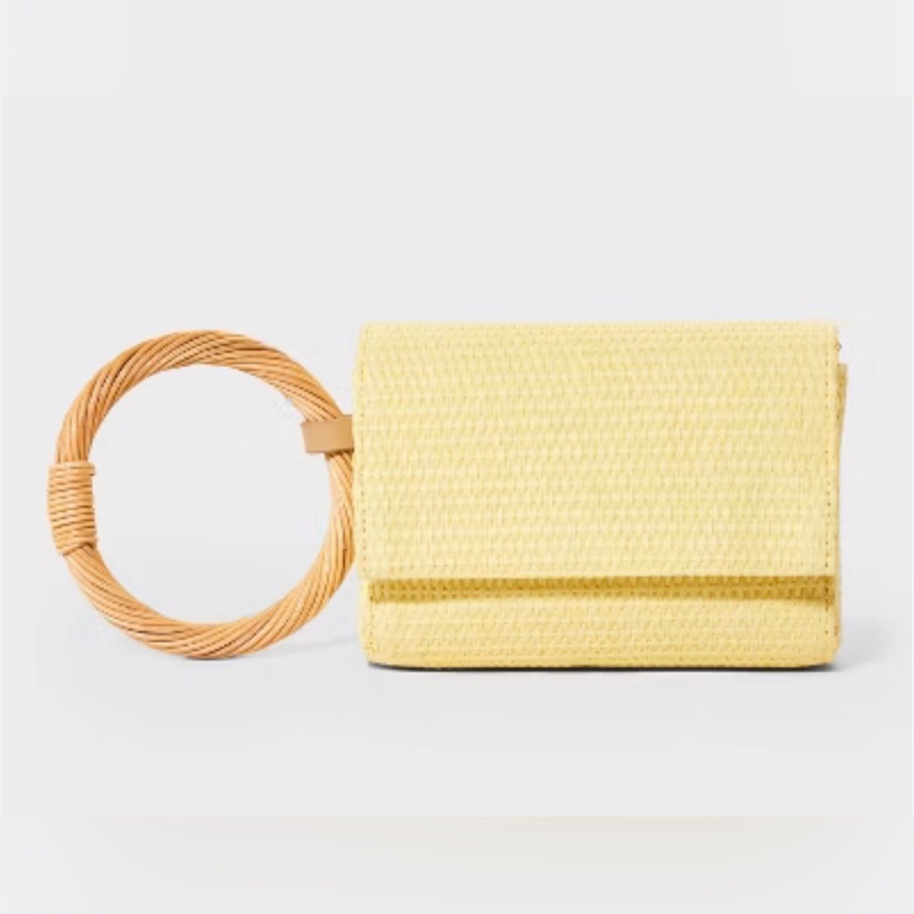 A New Day Yellow Straw Bracelet Pouch Bag NWT